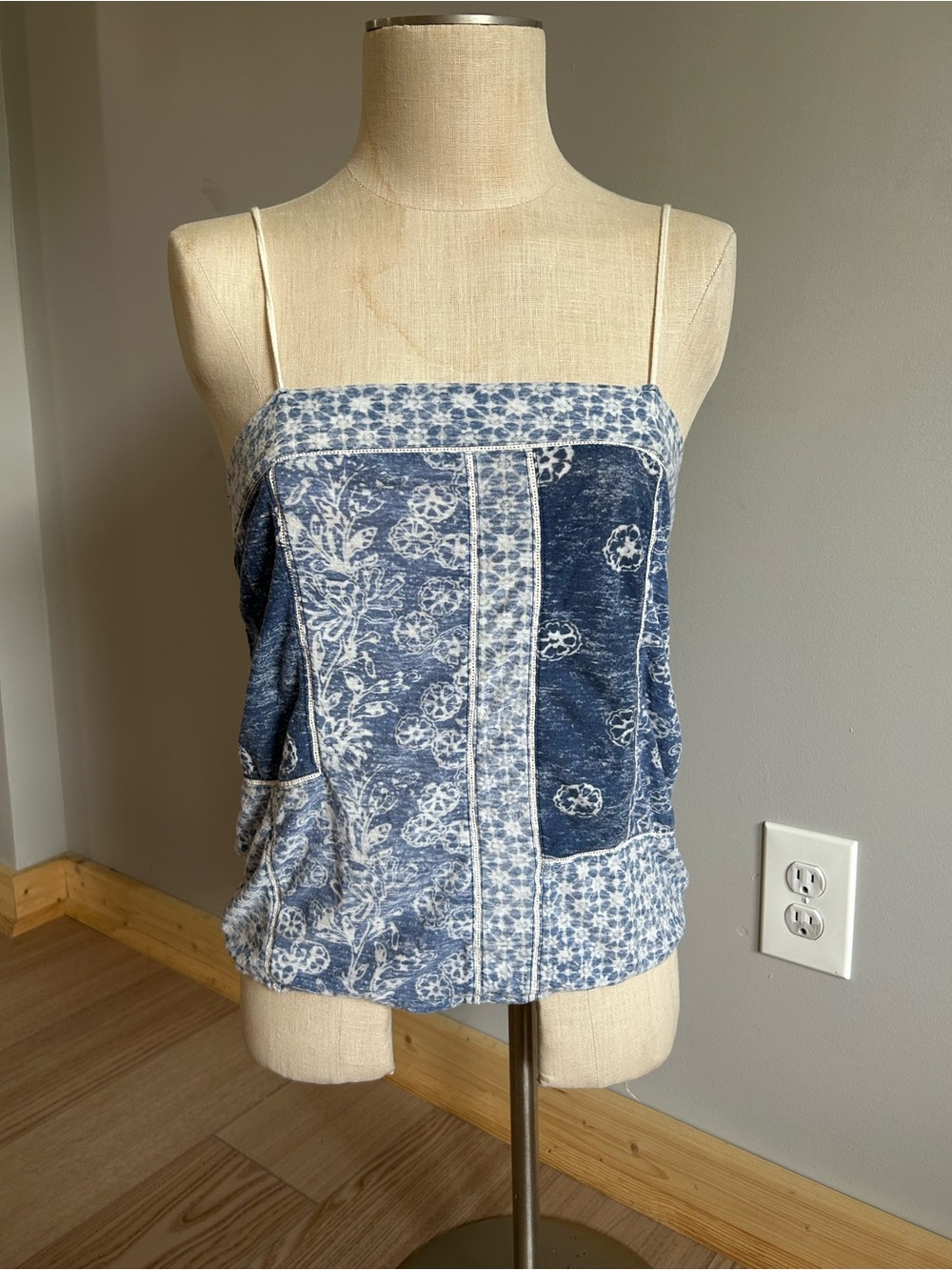 American Eagle Outfitters Blue Patchwork Spaghetti Strap Camisole
